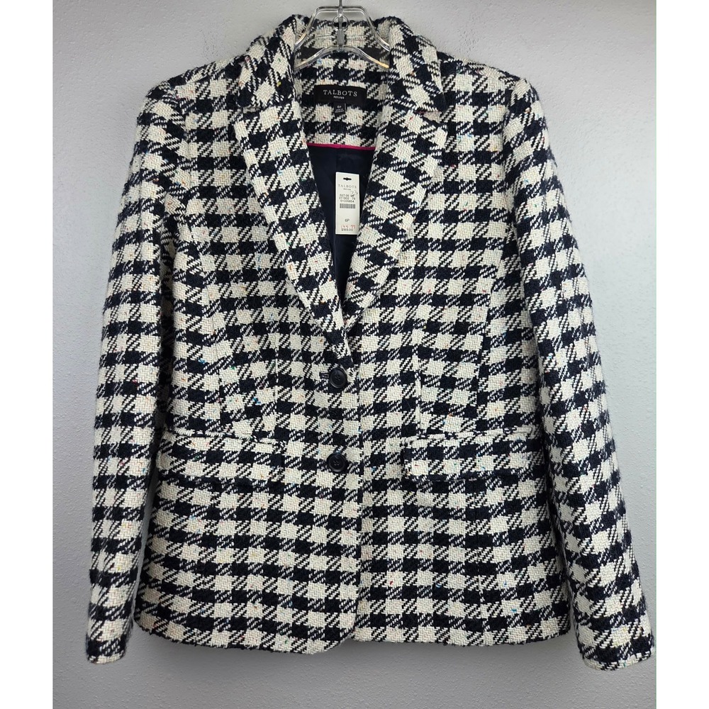 Talbots Petites Navy Houndstooth Wool Blend Confetti Blazer Jacket 6P NEW $189